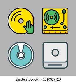 disc icon set. vector set about cd player, vinyl, compact disc and turntable icons set.
