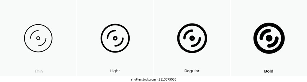 disc icon. Thin, Light Regular And Bold style design isolated on white background