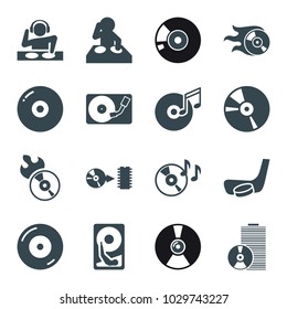 Disc icons. set of 16 editable filled disc icons such as dj, cd, hockey stick and puck