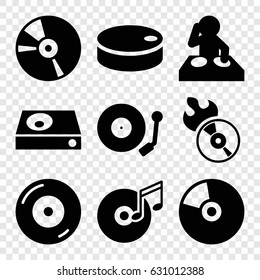 Disc icons set. set of 9 disc filled icons such as dvd player, cd, gramophone, hockey puck
