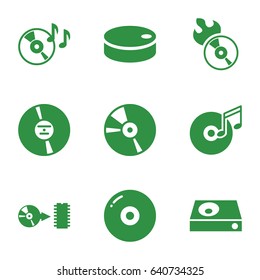 Disc icons set. set of 9 disc filled icons such as dvd player, cd