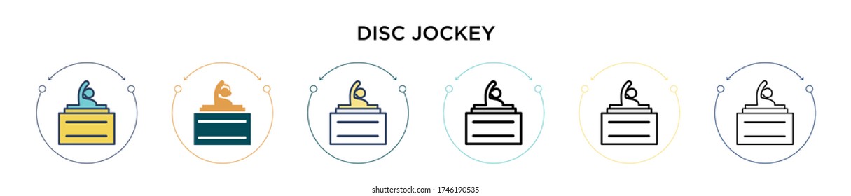 Disc jockey icon in filled, thin line, outline and stroke style. Vector illustration of two colored and black disc jockey vector icons designs can be used for mobile, ui, web