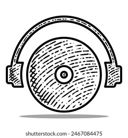 disc jockey icon vector engraving style hand drawn element black and white