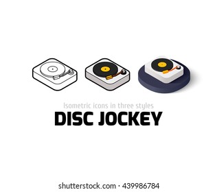 Disc Jockey icon, vector symbol in flat, outline and isometric style