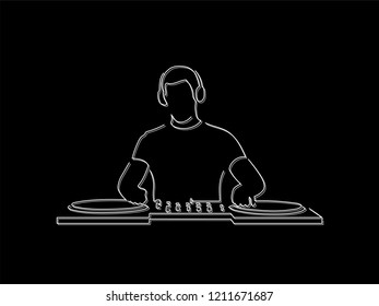 Disc jockey isolated line drawing, vector illustration design. Music collection.