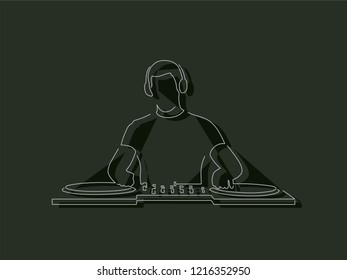 Disc jockey isolated line drawing, vector illustration design. Music collection.