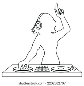 Disc jockey isolated line drawing, vector illustration design. Music collection.