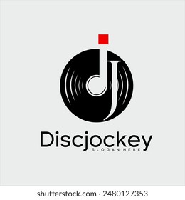 Disc jockey logo design. Illustration of a recording disc with the letters DJ.