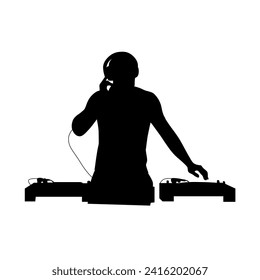 Disc jockey man silhouette, DJ, DJ and record decks vector isolated on white