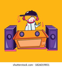 Disc jockey profession with double power speaker vector illustration