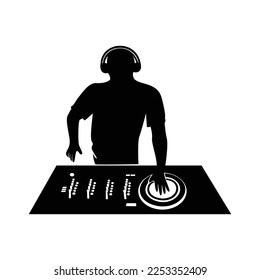 Disc Jockey silhouette design. entertainer man in party and club. nightlife sign and symbol.