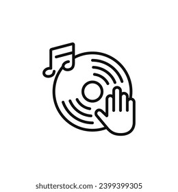 Disc jockey turntable line icon isolated on white background