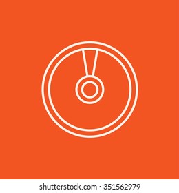 Icono de línea de disco para web, móvil e infografía. Icono blanco vector aislado en fondo rojo.
