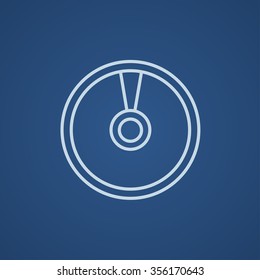 Icono de línea de disco para web, móvil e infografía. Icono azul claro del vector aislado en fondo azul.