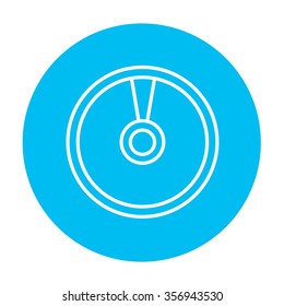 Disc line icon for web, mobile and infographics. Vector white icon on the light blue circle isolated on white background.