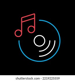 Disc and music note vector on black background icon. Music sign. Graph symbol for music and sound web site and apps design, logo, app, UI