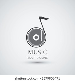 Disc music play note melody logo design icon template