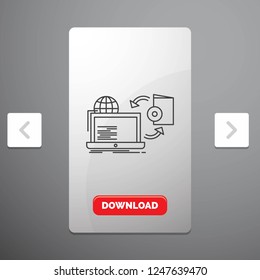 Disc, online, game, publish, publishing Line Icon in Carousal Pagination Slider Design & Red Download Button