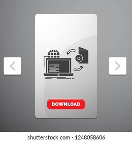 Disc, online, game, publish, publishing Glyph Icon in Carousal Pagination Slider Design and Red Download Button
