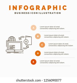 Disc, online, game, publish, publishing Infographics Template for Website and Presentation. Line Gray icon with Orange infographic style vector illustration