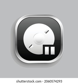 diseño de iconos de pausa de disco. Estilo botón brillante rectángulo redondeado aislado en fondo gris. Ilustración del vector