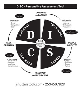 DISC - Ferramenta de avaliação de personalidade - Método de Coaching de 4 cores - Ilustração em inglês