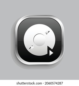disc play icon design. Glossy Button style rounded rectangle isolated on gray background.. Vector illustration