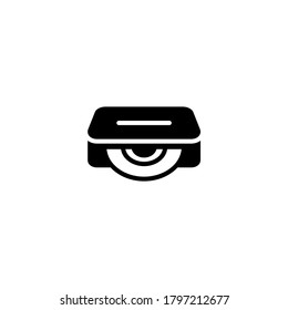 Disc player Icon in black flat glyph, filled style isolated on white background