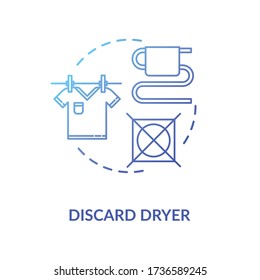 Discard dryer blue concept icon. Washed clothes on pipe in bathroom. Reduce electricity cost. Resource saving idea thin line illustration. Vector isolated outline RGB color drawing