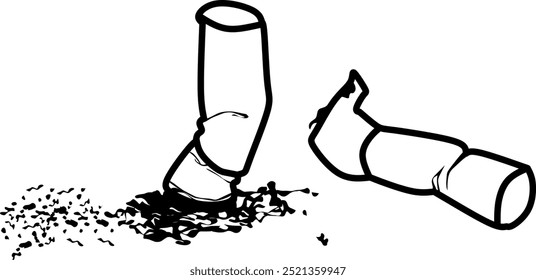 Discarded Cigarette Butt Illustration on White Background