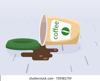 Discarded empty coffee cup with coffee bean logo, Vector illustration flat design .