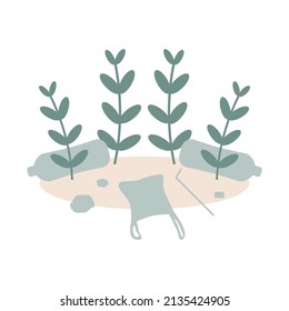 Discarded plastic garbage on ground with grass, concept soil polluted flat vector design.