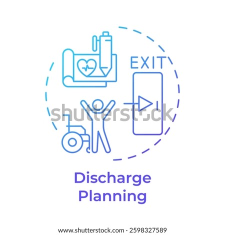Discharge planning blue gradient concept icon. Patient leaving healthcare facility. Hospital bed management. Round shape line illustration. Abstract idea. Graphic design. Easy to use in brochure