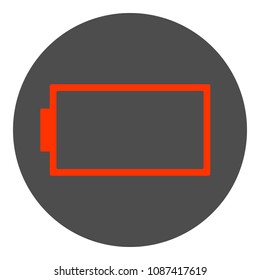 Discharged battery icon. Round button. Vector.