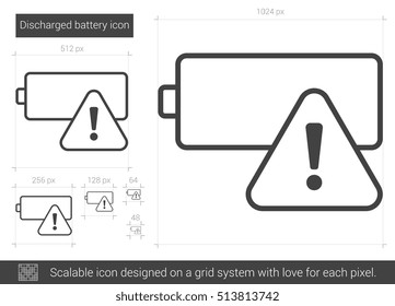 Discharged battery vector line icon isolated on white background. Discharged battery line icon for infographic, website or app. Scalable icon designed on a grid system.