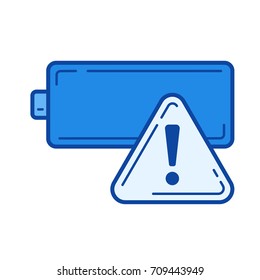Discharged battery vector line icon isolated on white background. Discharged battery line icon for infographic, website or app. Blue icon designed on a grid system.