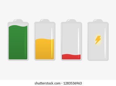Discharged to Charged Battery on a white background, vector