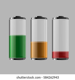 Discharged and fully charged battery for mobile. Battery charge status - set of vector illustration