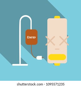 Discharged and fully charged battery smartphone - vector infographic. Isolated on white background