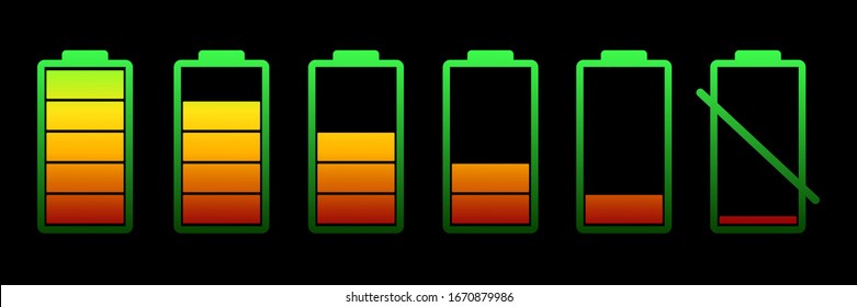 Discharged and fully charged battery smartphone. Set battery with different level of charge.