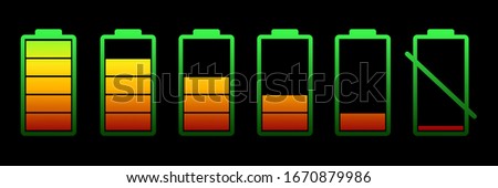 Discharged and fully charged battery smartphone. Set battery with different level of charge.