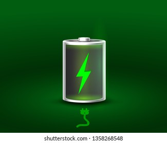 Discharged and fully charged battery. Vector illustration. White background