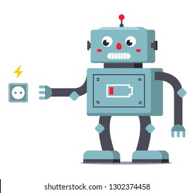 discharged the robot goes to the outlet to replenish its supply of energy. character vector illustration