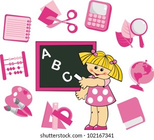 Disciple wrote on the blackboard the letters. Shown around the school subjects