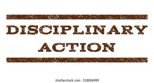 Disciplinary Action watermark stamp. Text caption between horizontal parallel lines with grunge design style. Rubber seal stamp with scratched texture.