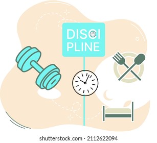 Discipline concept icon. Time management. Working day idea metaphor. Daily affairs of person, indicators of time for work, hobby, study, rest. Fulfillment of planned plans according to regulations
