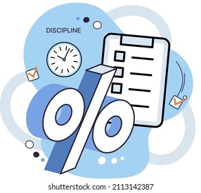 Discipline concept icon. Time management. Working day idea metaphor. Daily affairs of person, indicators of time for work, hobby, study, rest. Fulfillment of planned plans according to regulations