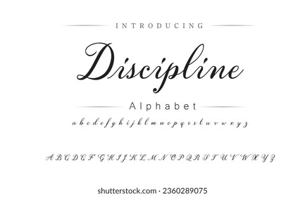 Discipline Font. Alphabet. Script. Typeface. Label .Vintage typeface. For labels and different type designs