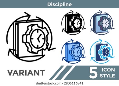 Discipline represents consistent effort and self-control for achieving goals and long-term success. Line, Filled, Color, Dualtone style.