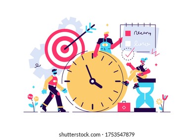 Discipline vector illustration. Flat tiny self control system persons concept. Abstract target and to do list symbolic success lifestyle with productive time management and goal effort development.